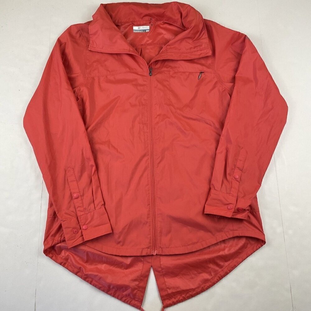 Columbia Windbreaker Jacket Women’s M Tuck Away Hood Ultra Light Run Cycle Red